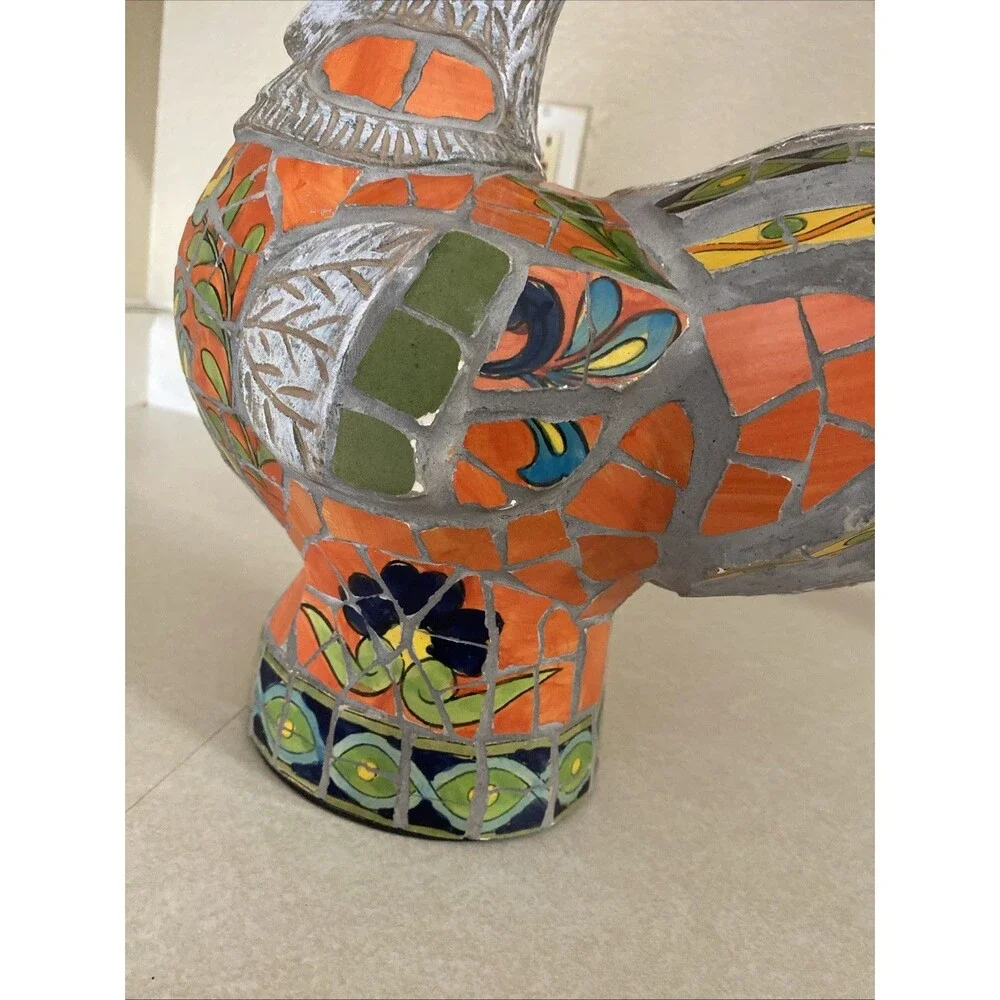 Vintage Handmade Mosaic Furniture Tile Rooster Chicken Figurine Decor